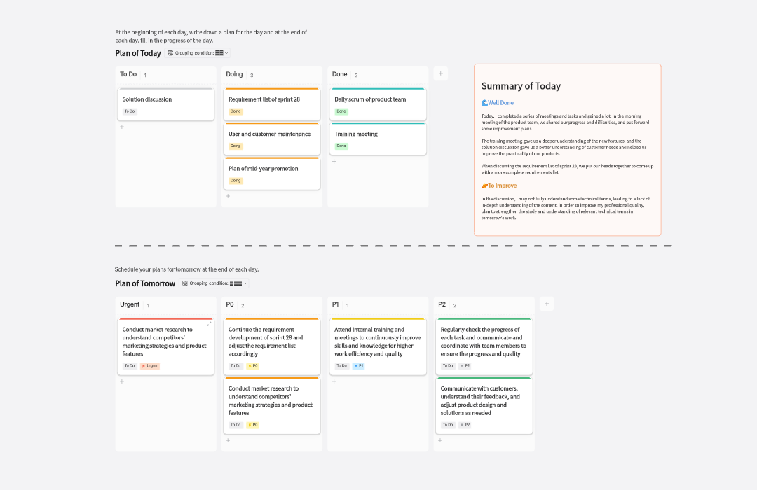 Daily Work Plan Kanban