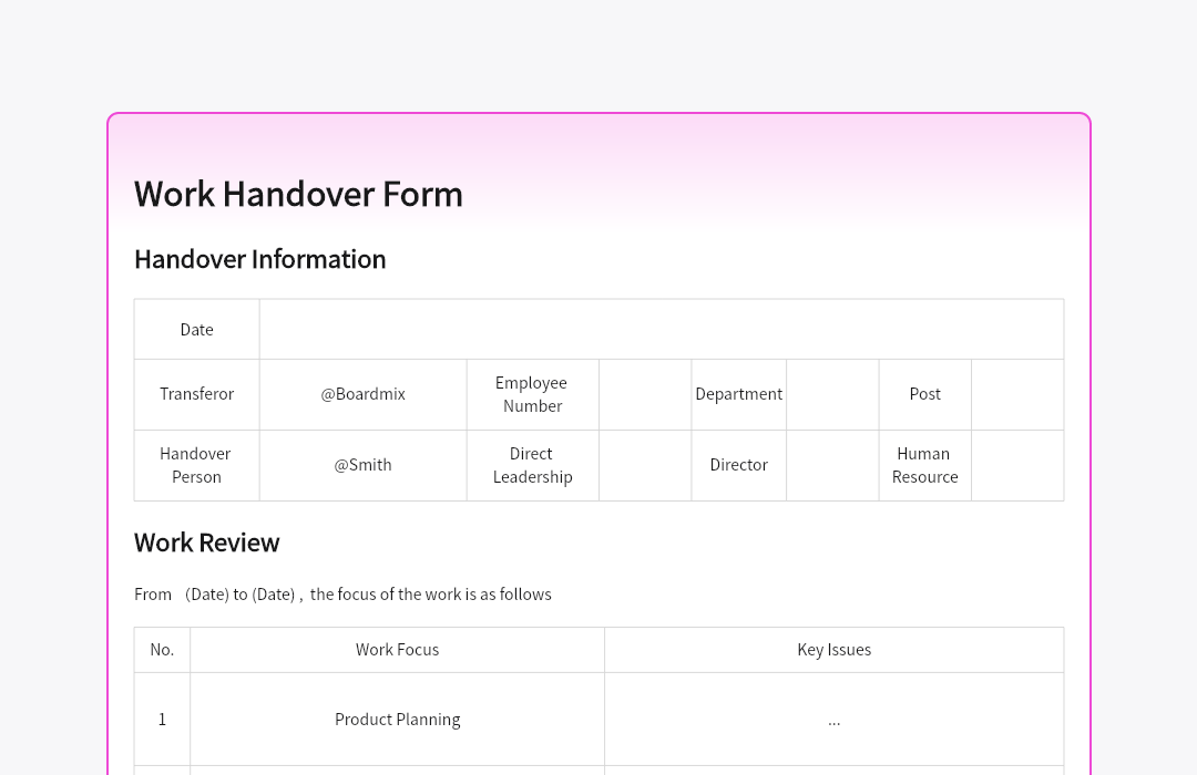 Work Handover Form