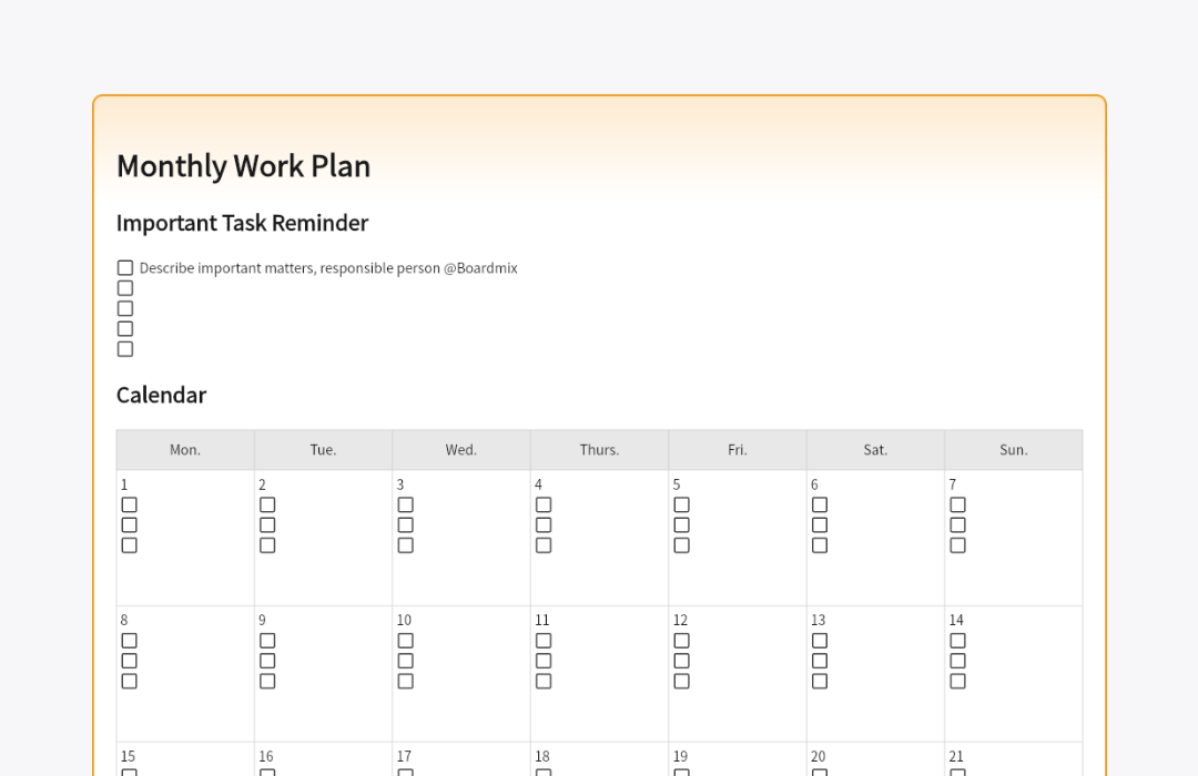 Monthly Work Plan