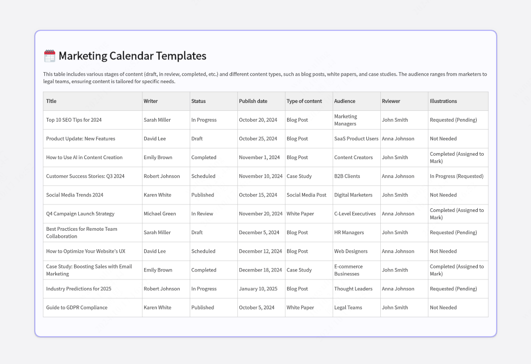 Marketing Calendar Templates